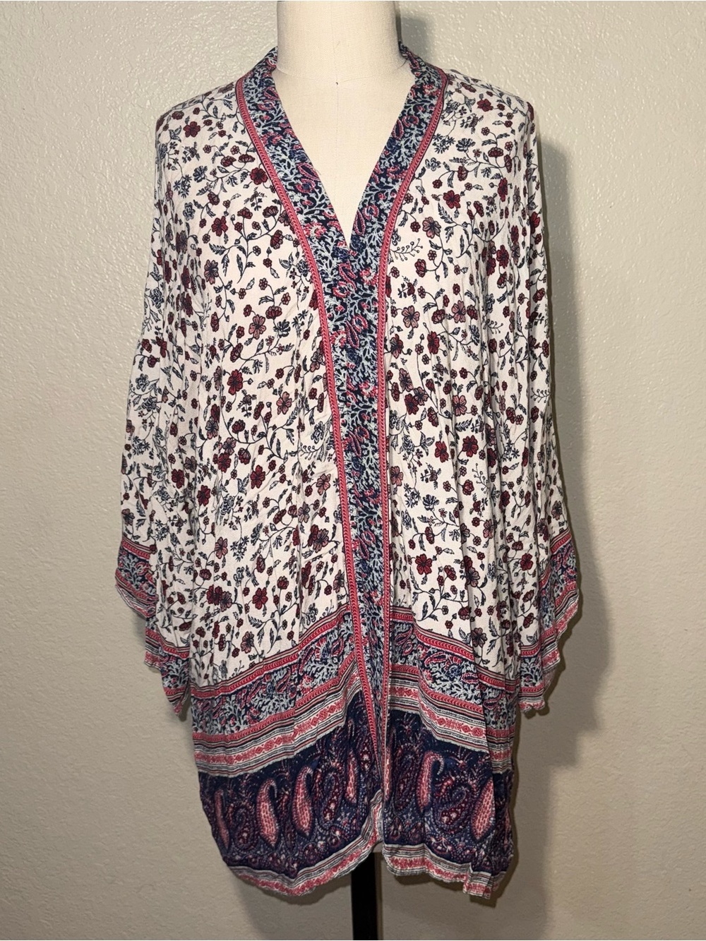 Knox Rose XXL Floral Boho Kimono Cardigan Open Front Lightweight Duster